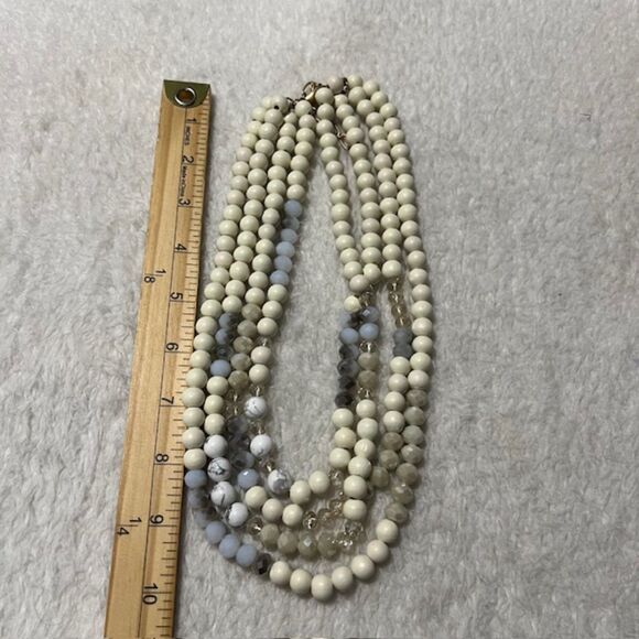 Ivory Wood Beads White Gray Marble Beads 4 Strand Choker Necklace - Picture 7 of 7